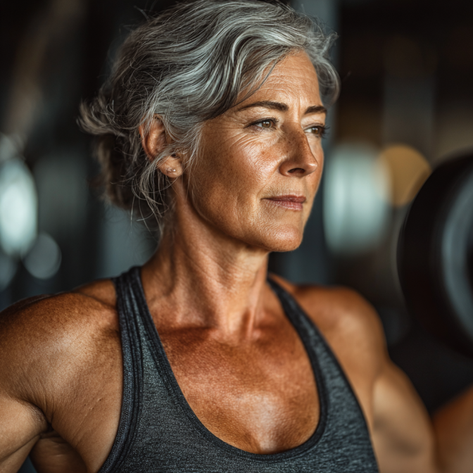 Antrenor personal lucrând cu o persoană matură în sala de fitness